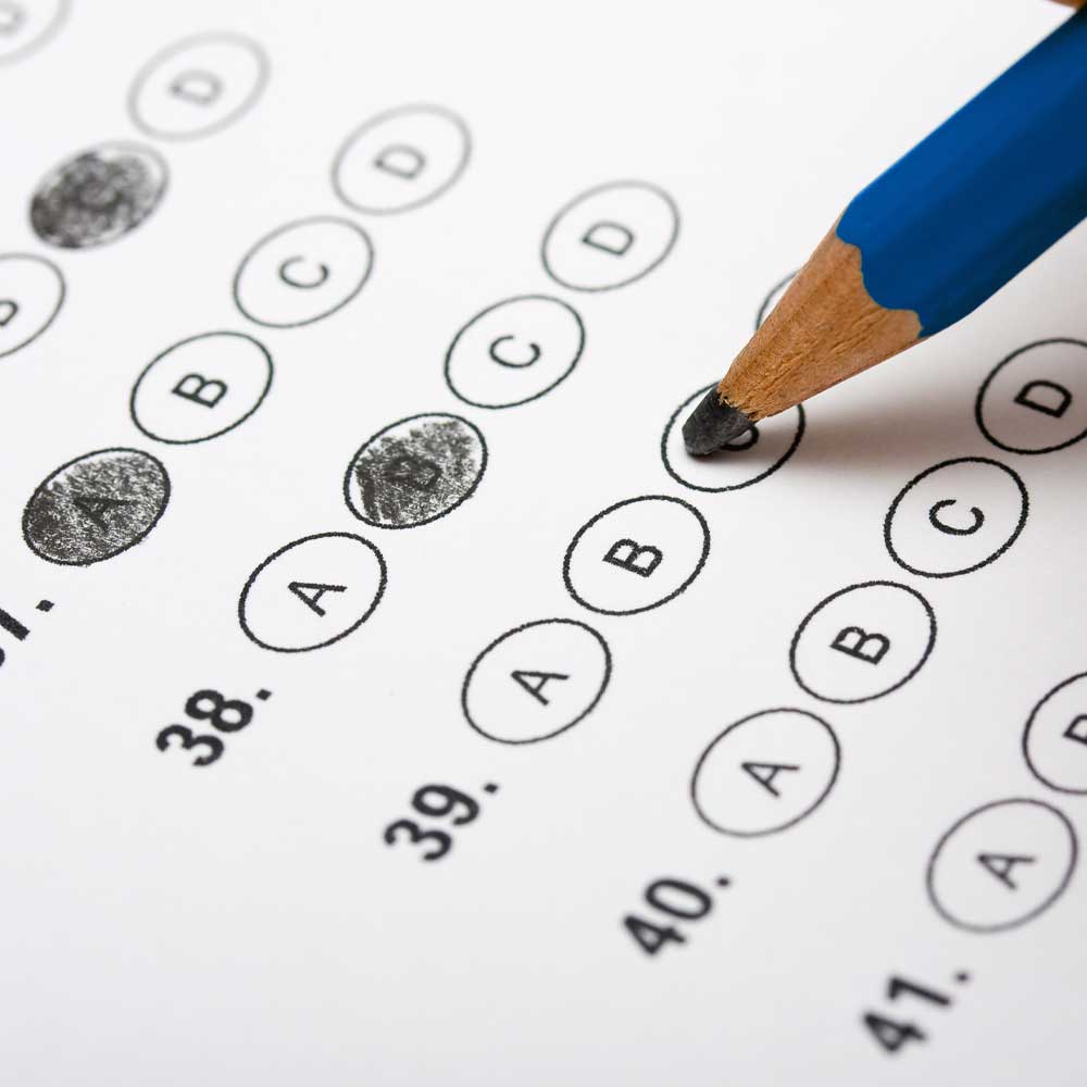 Practice exam showing pencil filling in circles